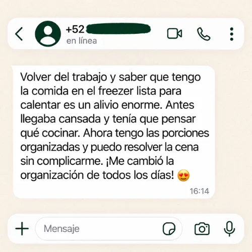 Testimonio real: porciones listas en el freezer para calentar al volver del trabajo