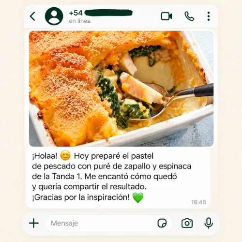 Testimonio real: pastel de pescado con puré de zapallo y espinaca de la Tanda 1